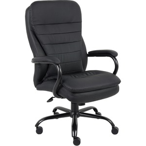 Lorell+Big+%26+Tall+Double+Cushion+Executive+High-Back+Chair+-+Black+Leather+Seat+-+Black+Leather+Back+-+5-star+Base+-+Black+-+1+Each