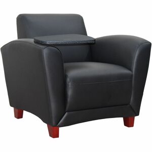 Lorell+Accession+Club+Chair+with+Tablet+Tray+-+Black+Leather+Seat+-+Four-legged+Base+-+1+Each