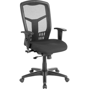 Lorell+Executive+Mesh+High-back+Swivel+Chair+-+Black+Fabric+Seat+-+Steel+Frame+-+Black+-+1+Each