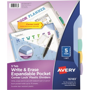 Avery%C2%AE+Corner+Lock+Write+%26+Erase+Plastic+Dividers+with+Expandable+Pockets
