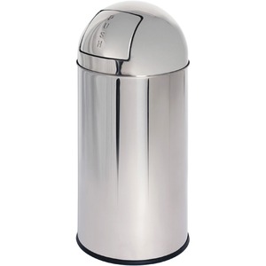 Genuine+Joe+Push+Open+Round+Top+Receptacle+-+12+gal+Capacity+-+Round+-+Durable+-+29.2%26quot%3B+Height+x+14.8%26quot%3B+Diameter+-+Stainless+Steel+-+1+Each