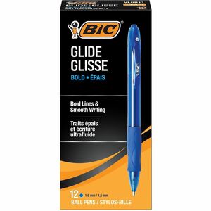 BIC+Glide+Bold+-+1.6+mm+Bold+Conical+Pen+Point+-+Refillable+-+Retractable+-+Blue+Ink+-+Blue+Barrel+-+1+Dozen