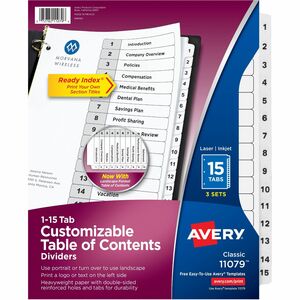 Avery%C2%AE+Ready+Index+Classic+Tab+Binder+Dividers+-+360+x+Divider%28s%29+-+360+Tab%28s%29+-+1-15+-+15+Tab%28s%29%2FSet+-+8.5%26quot%3B+Divider+Width+x+11%26quot%3B+Divider+Length+-+3+Hole+Punched+-+White+Paper+Divider+-+White+Paper+Tab%28s%29+-+12+%2F+Carton