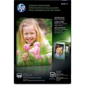 HP Everyday Inkjet Photo Paper - White - 4inx 6in- 53 lb Basis Weight - Glossy - 100 / P