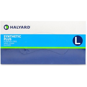 Halyard Synthetic Plus PF Vinyl Exam Gloves - Polymer Coating - Large Size - Clear - Powder-free, Latex-free, Ambidextrous, Non-sterile, Beaded Cuff - 100 / Box - 9.50