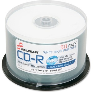 SKILCRAFT%C2%AE+CD+Recordable+Media+-+CD-R+-+52x+-+700+MB+-+50+-+120mm+-+Printable+-+Inkjet+Print+Technology+-+1.33+Hour+Maximum+Recording+Time