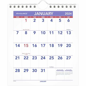 At-A-Glance Mini Wall/Desk Monthly Calendar - Julian Dates - Monthly - 1 Year - January 2022 till December 2022 - 1 Month Single Page Layout - 6 1/2
