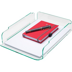 Lorell+Single+Stacking+Document+Tray+-+Desktop+-+Durable%2C+Lightweight%2C+Non-skid%2C+Stackable+-+Clear%2C+Green+-+Acrylic+-+1+Each