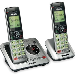 VTech CS6629-2 DECT 6.0 Expandable Cordless Phone with Answering System and Caller ID/Call Waiting, Silver with 2 Handsets - Cordless - 1 x Phone Line - 2 x Handset - Speakerphone - Answering Machine - Hearing Aid Compatible - Backlight
