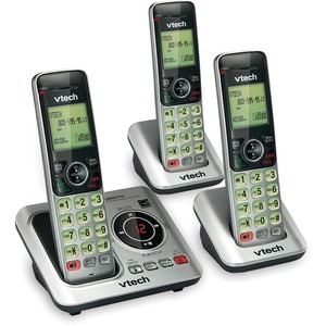 VTech CS6629-3 DECT 6.0 Expandable Cordless Phone with Answering System and Caller ID/Call Waiting, Silver with 3 Handsets - Cordless - Corded - 1 x Phone Line - 3 x Handset - Speakerphone - Answering Machine - Hearing Aid Compatible - Backlight