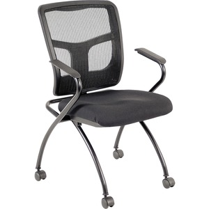 Lorell+Mesh+Back+Nesting+Training%2FGuest+Chairs+-+Fabric+Seat+-+Powder+Coated+Metal+Frame+-+Four-legged+Base+-+Black+-+Mesh+-+Armrest+-+2+%2F+Carton