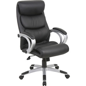 Lorell Executive High-back Chair - Black Seat - 5-star Base - Black, Silver - Bonded Leather - 1 Each