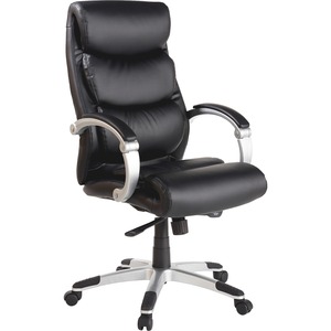 Lorell Executive Bonded Leather High-back Chair - Black Seat - Powder Coated Frame - 5-star Base - Black, Silver - Bonded Leather - 1 Each