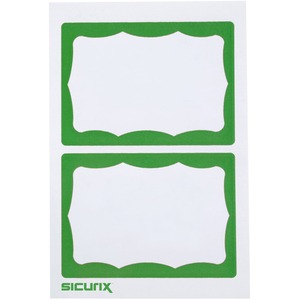 SICURIX+Self-adhesive+Visitor+Badge+-+3+1%2F2%26quot%3B+Width+x+2+1%2F4%26quot%3B+Length+-+White%2C+Green+-+100+%2F+Box+-+Self-adhesive%2C+Removable%2C+Easy+Peel