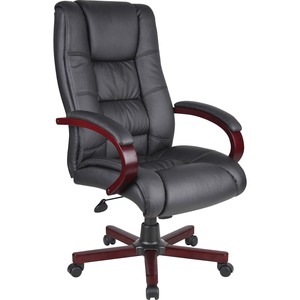 Boss+Executive+Chairs+-+Black+Dacron+Seat+-+5-star+Base+-+Mahogany+-+Wood+-+Armrest+-+1+Each