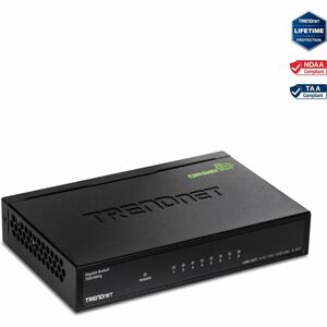 TRENDnet 8-Port Gigabit GREENnet Switch, Ethernet Network Switch, 8 x 10-100-1000 Mbps Gigabit Ethernet Ports, 16 Gbps Switching Capacity, Metal, Lifetime Protection, Black, TEG-S82G - 8-port Gigabit GREENnet Switch /w metal case