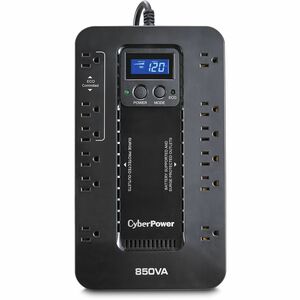 CyberPower UPS Systems EC850LCD Ecologic -  Capacity: 850 VA / 510 W - Compact - 8 Hour Recharge - 2.30 Minute Stand-by - 120 V AC Input - 120 V AC Output - USB - 12 x NEMA 5-15R