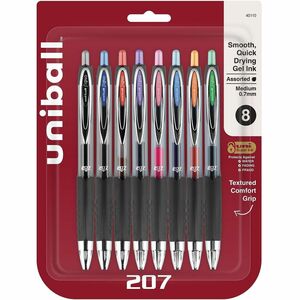 uniball%26%238482%3B+207+Gel+Pen+-+0.7+mm+Medium+Conical+Pen+Point+-+Refillable+-+Retractable+-+Black%2C+Blue%2C+Green%2C+Light+Blue%2C+Orange%2C+Pink%2C+Purple%2C+Red+Ink+-+Pigment-based+-+8+%2F+Set