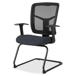 Lorell ErgoMesh Series Mesh Side Arm Guest Chair - Fuse Azurean Mesh, Fabric Seat - Black Mesh Back - Cantilever Base - Black - 1 Each