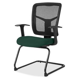 Lorell ErgoMesh Series Mesh Side Arm Guest Chair - Insight Forest Mesh, Fabric Seat - Black Mesh Back - Cantilever Base - Black - 1 Each