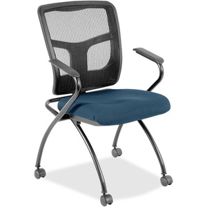 Lorell Mesh Back Fabric Seat Nesting Chairs - Eyes Graphite Fabric Seat - Powder Coated Metal Frame - Four-legged Base - Black - Mesh - Armrest - 2 / Carton