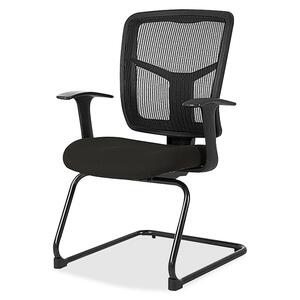 Lorell ErgoMesh Series Mesh Side Arm Guest Chair - Perfection Black Mesh, Fabric Seat - Black Mesh Back - Cantilever Base - Black - 1 Each