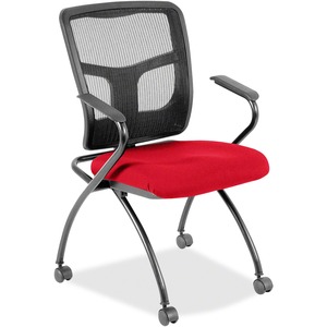 Lorell Mesh Back Fabric Seat Nesting Chairs - Simplicity Violet Fabric Seat - Powder Coated Metal Frame - Four-legged Base - Black - Mesh - Armrest - 2 / Carton