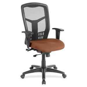 Lorell Ergomesh Executive High-Back Swivel Chair - Canyon Nutmeg Antimicrobial Vinyl Seat - Black Mesh Back - High Back - Armrest - 1 Each