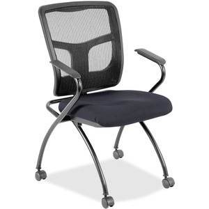 Lorell+Mesh+Back+Nesting+Training%2FGuest+Chairs+-+Fuse+Azurean+Fabric+Seat+-+Powder+Coated+Metal+Frame+-+Four-legged+Base+-+Black+-+Mesh+-+Armrest+-+2+%2F+Carton
