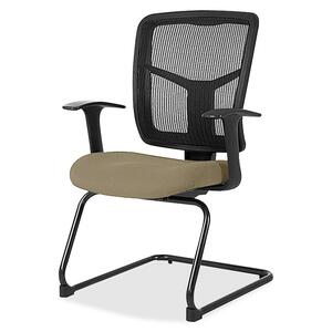 Lorell ErgoMesh Series Mesh Side Arm Guest Chair - Expo Latte Mesh, Fabric Seat - Black Mesh Back - Cantilever Base - Black - 1 Each