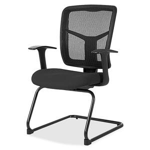 Lorell ErgoMesh Series Mesh Side Arm Guest Chair - Expo Tuexdo Mesh, Fabric Seat - Black Mesh Back - Cantilever Base - Black - 1 Each