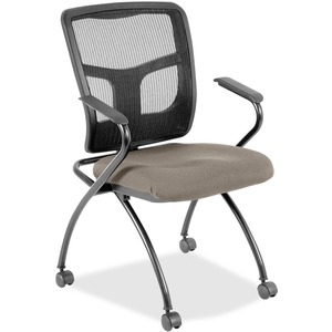 Lorell Mesh Back Fabric Seat Nesting Chairs - Insight Fossill Fabric Seat - Powder Coated Metal Frame - Four-legged Base - Black - Mesh - Armrest - 2 / Carton
