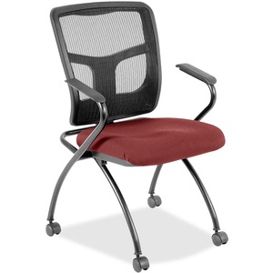 Lorell Mesh Back Fabric Seat Nesting Chairs - Shire Tulip Fabric Seat - Powder Coated Metal Frame - Four-legged Base - Black - Mesh - Armrest - 2 / Carton