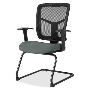 Lorell ErgoMesh Series Mesh Side Arm Guest Chair - Expo Fog Mesh, Fabric Seat - Black Mesh Back - Cantilever Base - Black - 1 Each