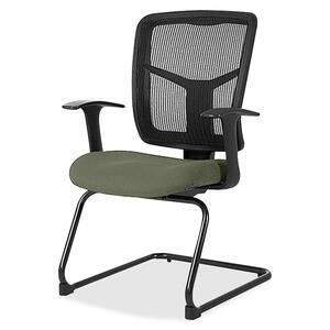 Lorell ErgoMesh Series Mesh Side Arm Guest Chair - Shire Sage Mesh, Fabric Seat - Black Mesh Back - Cantilever Base - Black - 1 Each