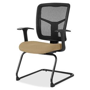 Lorell ErgoMesh Series Mesh Side Arm Guest Chair - Perfection Beige Mesh, Fabric Seat - Black Mesh Back - Cantilever Base - Black - 1 Each