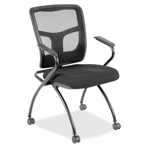 Lorell Mesh Back Fabric Seat Nesting Chairs - Snakeskin Charcoal Fabric Seat - Powder Coated Metal Frame - Four-legged Base - Black - Mesh - Armrest - 2 / Carton