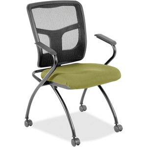 Lorell Mesh Back Fabric Seat Nesting Chairs - Smiplicity Emerald Fabric Seat - Powder Coated Metal Frame - Four-legged Base - Black - Mesh - Armrest - 2 / Carton