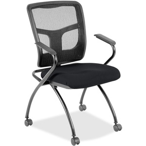 Lorell+Mesh+Back+Nesting+Training%2FGuest+Chairs+-+Insight+Ebony+Fabric+Seat+-+Powder+Coated+Metal+Frame+-+Four-legged+Base+-+Black+-+Mesh+-+Armrest+-+2+%2F+Carton