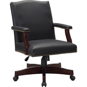 Lorell+Traditional+Executive+Office+Chair+-+Black+Bonded+Leather+Seat+-+Black+Bonded+Leather+Back+-+Mid+Back+-+5-star+Base+-+1+Each