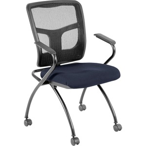 Lorell+Mesh+Back+Nesting+Training%2FGuest+Chairs+-+Fabric+Seat+-+Powder+Coated+Metal+Frame+-+Four-legged+Base+-+Black+-+Mesh+-+Armrest+-+2+%2F+Carton