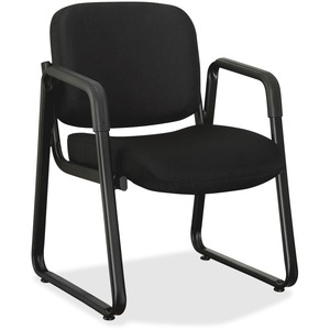 Lorell Black Fabric Guest Chair - Black Fabric, Plywood Seat - Black Fabric, Plywood Back - Metal Frame - Sled Base - Black - 1 Each