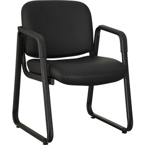 Lorell+Upholstered+Guest+Chair+-+Black+Leather%2C+Plywood+Seat+-+Black+Leather%2C+Plywood+Back+-+Metal+Frame+-+Black+-+1+Each