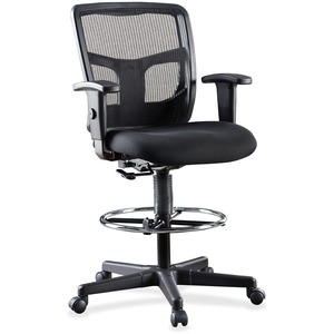 Lorell+Ratchet+Back+Mesh+Mid-Back+Stool+-+Black+Fabric+Seat+-+Black+Mesh+Back+-+5-star+Base+-+Black+-+1+Each