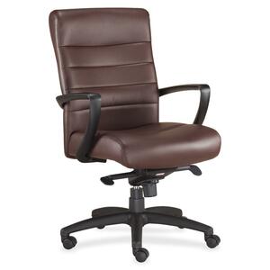 Eurotech+Manchester+Mid+Back+Executive+Chair+-+Brown+Leather+Seat+-+Brown+Leather+Back+-+Steel+Frame+-+5-star+Base+-+1+Each