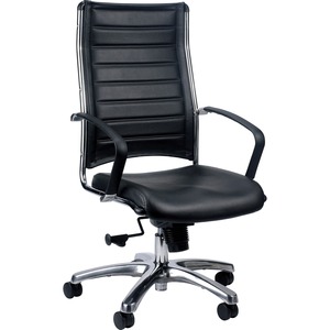 Eurotech Europa High Back Executive Chair - Black Leather Seat - Black Leather Back - Aluminum Steel Frame - 5-star Base - 1 Each