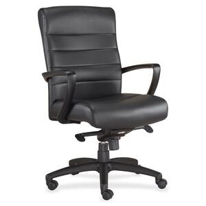 Eurotech+Manchester+Mid+Back+Executive+Chair+-+Black+Leather+Seat+-+Black+Leather+Back+-+Steel+Frame+-+5-star+Base+-+1+Each