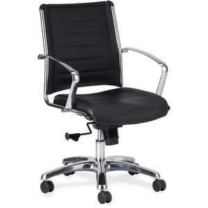 Eurotech+Europa+Mid+Back+Executive+Chair+-+Black+Leather+Seat+-+Black+Leather+Back+-+Aluminum+Frame+-+5-star+Base+-+1+Each