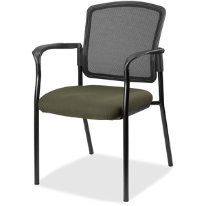 Lorell Stackable Mesh Back Guest Chair - Canyon Fern Antimicrobial Vinyl Seat - Black Mesh Back - Black Powder Coated Steel Frame - Four-legged Base - Armrest - 1 Each