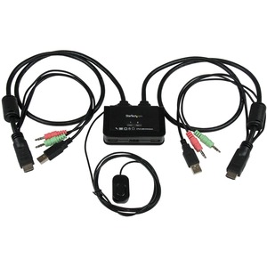 StarTech.com 2 Port USB HDMI Cable KVM Switch with Audio and Remote Switch - USB Powered - Control two HDMI®, USB equipped PCs with a single monitor, keyboard, mouse and audio peripheral set - USB Powered KVM with HDMI - Dual Port HDMI KVM Switch with Audio and Remote Switch - Compact Two Port HDMI USB KVM Switch